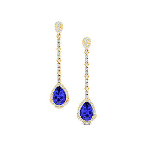 High Quality 18K Solid Gold <b>Fine</b> Birthstone <b>Earrings</b> Unique Design <b>Dangling</b> Drop With Tanzanite Gemstone Diamond Wedding Party - Product Image 4