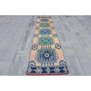 Alfombra Vintage de Estilo Runner de 2.7x12.9 pies (81x392 cm), Alfombra Oriental Azul Turca - Product Image 1