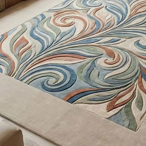 Tapis d'intérieur contemporain encadré en laine, tapis abstrait fait main, pour décoration intérieure de luxe, pique-niques, dos en latex, cadeau de nouvel an - Product Image 3