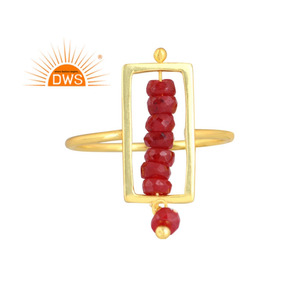 ธรรมชาติทับทิมตั้งทอง925เงินสเตอร์ลิงสี่เหลี่ยมเสน่ห์แหวนผู้ผลิตเครื่องประดับอัญมณีมีค่า - Product Image 1