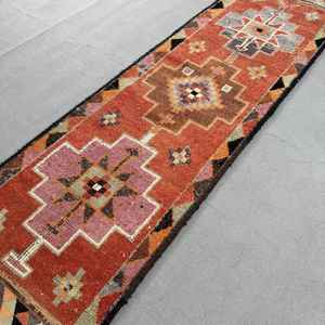 3.1x10.5 ft Rug, <b>Runner</b> Vintage Rug, <b>Red</b> Herki Persian Rug - Product Image 2