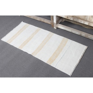 Tapis Kilim, tapis turc 1,7x3,9 pieds, tapis abstrait blanc en laine - Product Image 4
