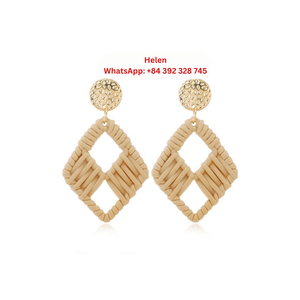 Pendientes de hoja de ratán hechos a mano-100% pendientes de gota de ratán tejidos a mano precio competitivo Venta barata muestra gratis - Product Image 6