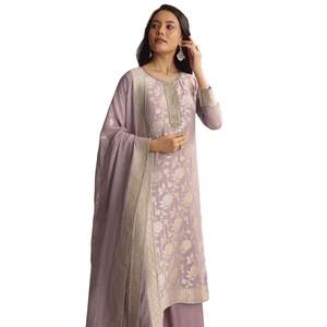 Lavanda púrpura Banarasi Georgette Palazzo traje al por mayor mujeres Ropa Étnica OEM fábrica de ropa proveedor a granel moda personalizada - Product Image 4