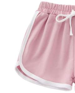 Pink <b>White</b> Trim <b>Shorts</b> <b>Women</b> Summer Soft Lightweight Elastic Waist Comfortable Casual Lounge Wear Running Gym Fashion Bottoms - Product Image 2