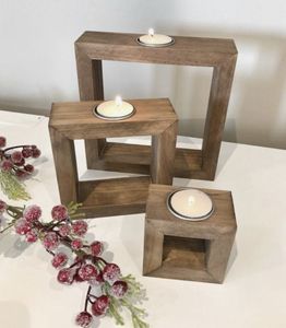 Bougeoir en bois artisanal de qualité supérieure avec un attrait de ferme rustique pour les centres de table de mariage vintage et les arrangements de dîner confortables - Product Image 3