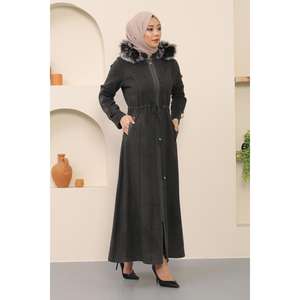 Manteau en laine et duvet anthracite pour femme, modèle Mega Merchant, avec détail en cuir zippé, garnissage 150g-200g, modèle 34334 - Product Image 3