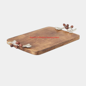 Bandeja de madera de gran tamaño para servir, los accesorios de utensilios de cocina de Hotel para el hogar más vendidos con mango de Metal dorado para uso en bodas - Product Image 3