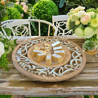 Plateau en bois fait main avec incrustation de nacre Conception de calligraphie islamique Assiette de service Plateaux décoratifs