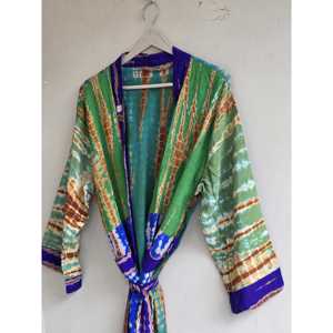 Kimono Maxi de Crepé Tie-Dye con Bolsillos, Tipo Bata de Seda para Cubrir el Traje de Baño - Product Image 4
