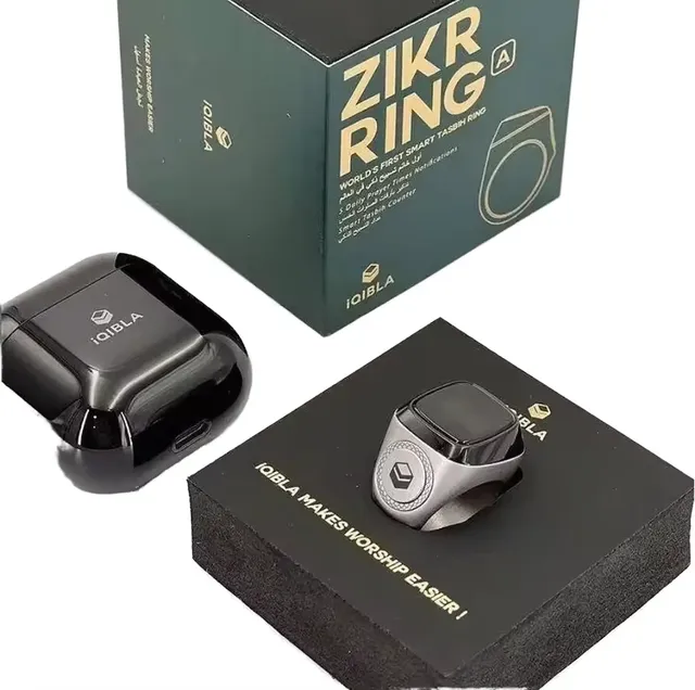 Halal Certified T1 Smart Zikr Ring Tasbih Counter Prayer Reminder Qibla Direction & Alarm Clock for Muslim Worship Tracking
