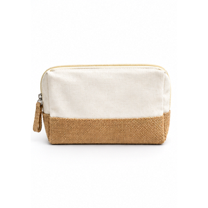 Pochette zippée en toile de coton naturel et jute, 220 GSM, 8 x 5 x 3 pouces, réutilisable, portable, avec logo personnalisé, pour cosmétiques et maquillage - Product Image 2