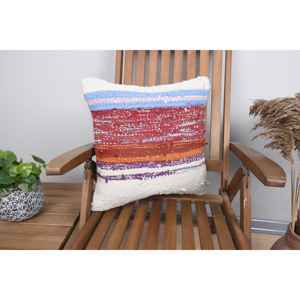 Multicolor 18x18 Inch Wool Kilim Patchwork Pillow Rustic Design with Vintage <b>Leaves</b> Print Woven Decorative <b>Cushion</b> for Bedding - Product Image 1
