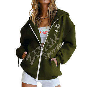 Jersey completo de punto de algodón personalizado para mujer, ropa de invierno informal de Color sólido con capucha, logotipo frontal de secado rápido al por mayor - Product Image 3