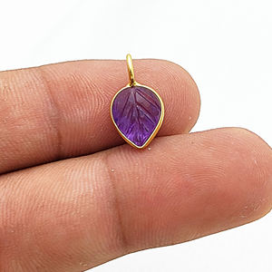 <b>Amethyst</b> Gemstone Leaf Carving Silver <b>Pendant</b> Wholesale Charm Gold Plated Handcrafted <b>Pendants</b> - Product Image 3