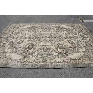 Tapis Classique Vintage en Laine Beige Vert Patchwork Design Fait à la Main 6.3X9.9 pieds Couloir Rectangulaire pour Salon Chambre Peluche en Latex - Product Image 3