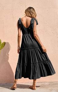 Vestido largo liso de rayón negro para mujer, vestido largo para playa bohemio, cómodo, suelto, sin mangas, informal, para vacaciones - Product Image 4