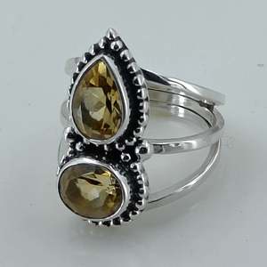 Anillo Boho Hecho a Mano en Plata de Ley 925 con Citrino de Doble Engaste y Corte de Pera, Regalo Perfecto de Piedra de Nacimiento de Noviembre para Ella en su Cumpleaños - Product Image 4
