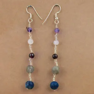 Boucles d'oreilles pendantes en argent 925 - Améthyste grenat, port quotidien - Product Image 1