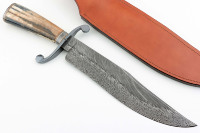 San Mai Damas Couteau de chasse Gaine en cuir Fait à la main DIY Lame fixe pour la survie en plein air Camping Corne Poignée Bowie Couteaux