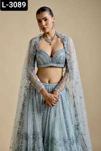 Vêtement traditionnel indien magnifique ensemble Lehenga et chemisier en filet avec chemisier à paillettes et filet Duppata avec paillettes pour femme - Product Image 6