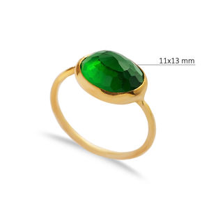 Piedra de cuarzo verde ovalada, diseño de bisel dorado, venta al por mayor turca, anillo hecho a mano de Plata de Ley 925 - Product Image 2