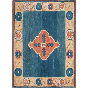 Tapis en laine noué à la main Nuray bleu, motif géométrique, 9x12 rectangulaire - pour salon ou chambre à coucher, modèle Pae-1251 - Product Image 1