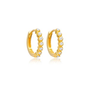 Pendientes de Aro con Detalles de Circonita Fina de 14 mm, Joyería Turca al por Mayor de Plata de Ley 925 - Product Image 1