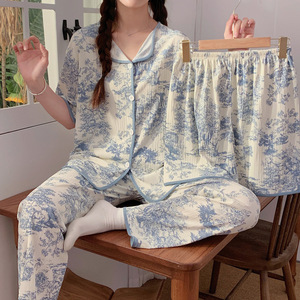 Sfy-yY1382 nuovo Design morbido <span class=keywords><strong>pigiama</strong></span> da donna 3 pezzi Pantaloni della camicia Pantaloncini comodi fiori stampa Nighty <span class=keywords><strong>cotone</strong></span> <span class=keywords><strong>pigiama</strong></span> - Product Image 2