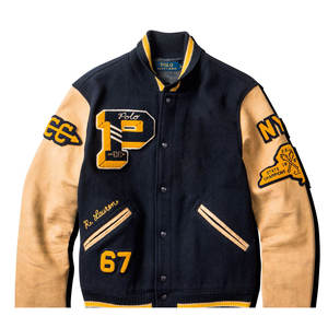 <b>Leather</b> Sleeve Varsity <b>Jacket</b> Wool Body <b>Retro</b> Letterman College Style Streetwear Outerwear Wholesale - Product Image 5