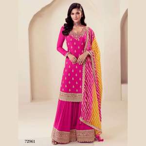 Vêtements ethniques indiens Belle soie de luxe de qualité supérieure avec Jari Codding & Sequence Broderie Stitch Work Palazzo Salwar Suit - Product Image 2