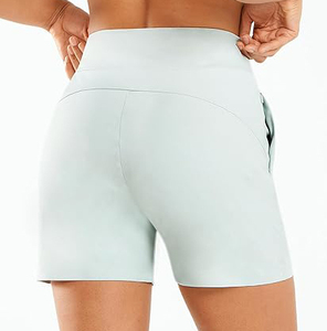 High-Waist Elastic Ribbed Solid Biker Shorts Soft Comfortable Sport <b>Leggings</b> <b>Seamless</b> Four-Way Stretch Breathable - Product Image 2