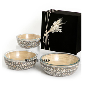 Ensemble de trois saladiers en bois de qualité supérieure bol de service en gros bol de soupe en bois de gros élégant classique - Product Image 3