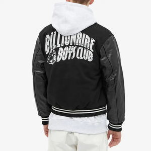 Veste en polaire PU décontractée pour homme avec écusson brodé, veste universitaire Letterman de baseball avec tissu en toile à col montant - Product Image 5