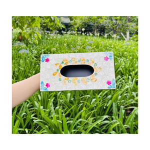 Porte-serviettes rectangulaire en rotin fait main avec couvercle en céramique bleue en forme de lotus, boîte de rangement tissée et décoration d'intérieur, boîte à mouchoirs - Product Image 6