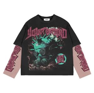 เสื้อยืดผ้าฝ้ายสองชั้นโอเวอร์ไซส์ลายกราฟิกบ็อกซี่แบบ100% โอเวอร์ไซส์สไตล์สดใหม่ - Product Image 4