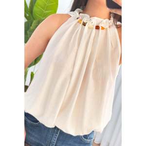 Blouses blanches en gros avec col perlé et design ballon - Blanc - Product Image 4
