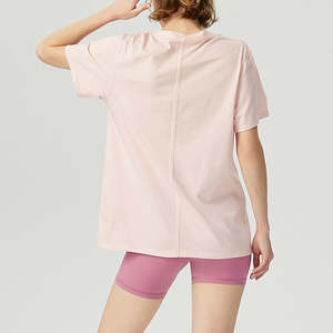 Camiseta holgada de entrenamiento de verano para mujer, camiseta de Fitness para gimnasio con cuello redondo de secado rápido, Manga corta para Yoga y decoración de botones, venta al por mayor - Product Image 2