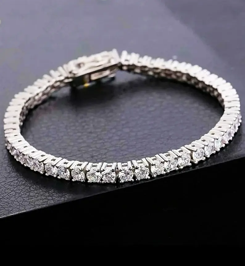 Moissanite Tennis Armband Vvvs1 925 Spreeuw Zilver Wit Verguld Aangepaste Sieraden Gefacetteerde Sieraden Bruiloft Cadeau Voor Haar