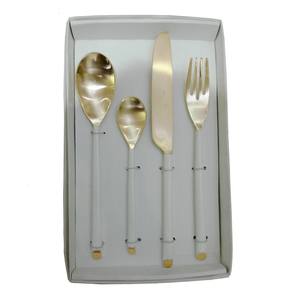 Ensemble de couverts contemporains à poignée en métal doré lourd de 5 pièces couverts en acier inoxydable poli miroir pour les repas de mariage de cuisine - Product Image 4