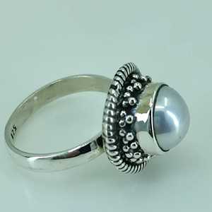 Handmade 925 Sterling <b>Silver</b> Coin Pearl <b>Statement</b> <b>Ring</b> Freshwater June Birthstone Jewelry Boho Perfect Gift for Men and Women - Product Image 5