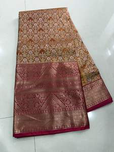 เสื้อผ้าชาติพันธุ์คุณภาพพรีเมียม ผ้าไหมอินเดียคันจิเวราห์เนื้อนุ่ม งานปักแจ็คการ์ด ซารีพร้อมเสื้อคลุม ปาลลูหรูหรา แฟชั่นสำหรับผู้หญิง ไม่มีลายพิมพ์ - Product Image 5
