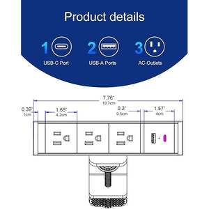 Accessorio da Scrivania 5-in-1 per Ricarica Rapida con Cavo da 1,8m e Presa Multipla Scorrevole (3 Prese AC e 1 Porta USB-A) - Product Image 6