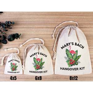 Custom Name Flamingo <b>Hangover</b> <b>Kit</b> Cotton Bags Party <b>Recovery</b> Bags with Personalized Flamingo Design - Product Image 3