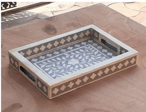 Bandeja rectangular elegante azul y blanca con un llamativo patrón geométrico para la bandeja de servicio Home Hotel Motel - Product Image 6