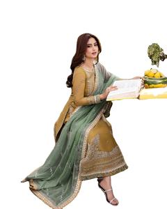 Salwar Kameez pour femme, longueur au sol, design élégant, bleu, pour mariage, remise de diplôme, plage, en viscose à séchage rapide et infroissable - Product Image 3