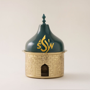 Marmite arabe en métal plaqué gris et or, de qualité supérieure, faite à la main, forme ronde, pour hôtels, mariages et événements. - Product Image 5