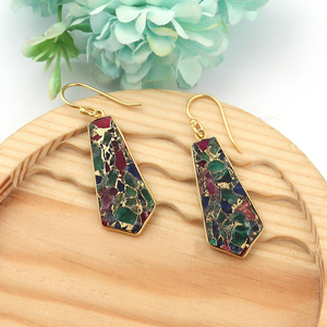 Pendientes de Moda para Mujer, Estilo Mohave, Mezcla de Colores, Cobre, Turquesa, Jade, Gancho, Baño de Oro de 18k, Engaste de Bisel, Pendientes Colgantes - Product Image 3