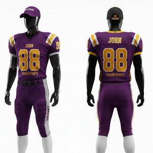 Mens American Football Uniform 280 GSM Breathable Polyester Spandex Fabric <b>Maroon</b> White Shoulder Panels Heat Press Custom Logo - Product Image 5