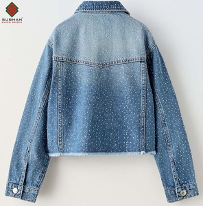 Veste en jean avec strass, délavage acide, motif uni, délavage moyen, style streetwear pour toutes les saisons - Product Image 2